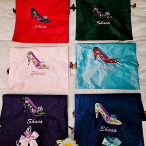 Satin Shoe Bags With Embroidered Designs👡🎀